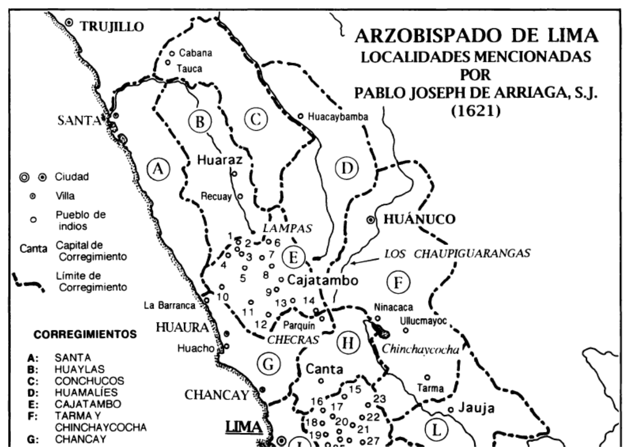 Mapa de las jurisdicciones del
arzobispado de Lima, siglo XVII