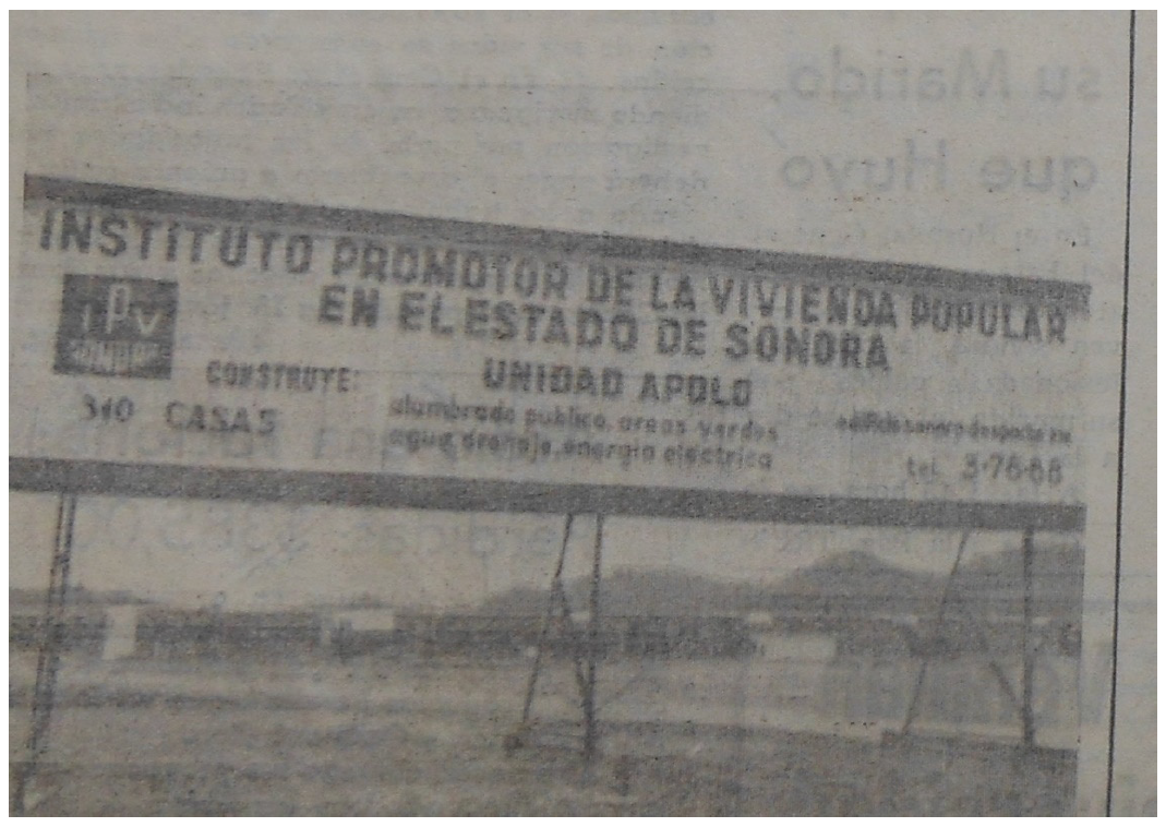 Figura 9. Letrero del Instituto Promotor de la Vivienda Popular del Estado de Sonora