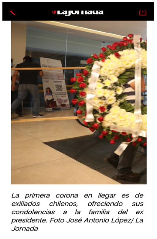 Figura 3. corona de flores enviada por exiliados chilenos al funeral del expresidente Luis Echeverría Álvarez